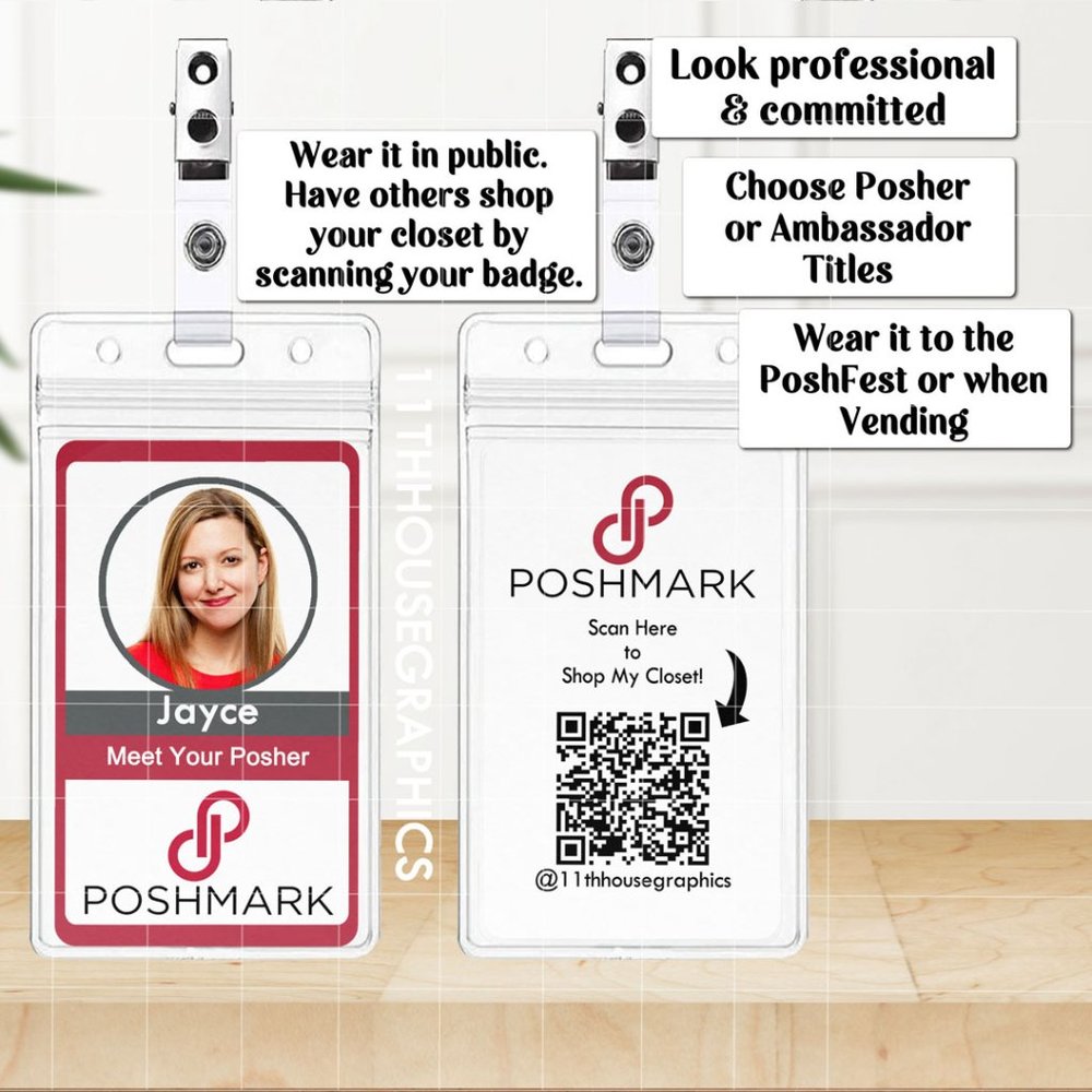 NEW Poshmark ID Card Custom Badges Posher Ambassador Shop My Closet QR Code Swag
